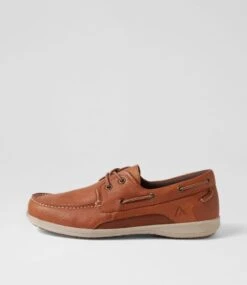 Askit Cognac Tumble Leather Boat Shoes