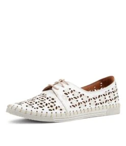 Vouse White Leather Lace Up Flats -Lynx Shoes Shop CF11575WHILE 2