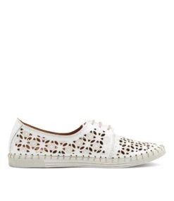 Vouse White Leather Lace Up Flats -Lynx Shoes Shop CF11575WHILE 5