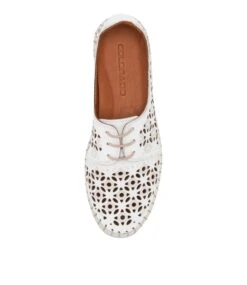 Vouse White Leather Lace Up Flats -Lynx Shoes Shop CF11575WHILE 6