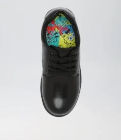 Daze Jnr Spongebob Black Leather Lace Up Flats -Lynx Shoes Shop CF11720BLALE 6