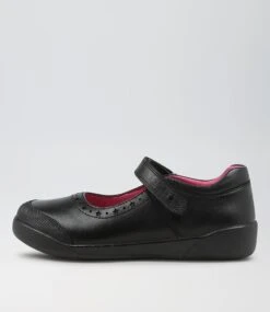 Kayley Jnr E Lol Black Leather Flat Shoes
