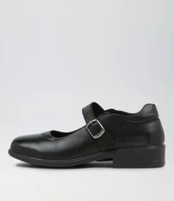 Mazy Snr E Black Leather Flat Shoes