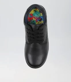 Kenny Jnr Spongebob Black Leather Lace Up Flats -Lynx Shoes Shop CF11745BLALE 6