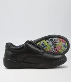 Kenny Jnr Adj Spongebob Black Leather Flat Shoes -Lynx Shoes Shop CF11746BLALE 4