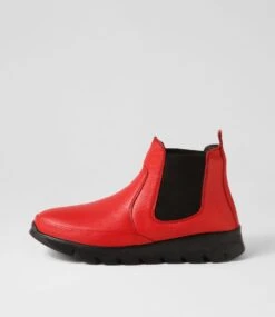 Aliza Red Leather Chelsea Boots