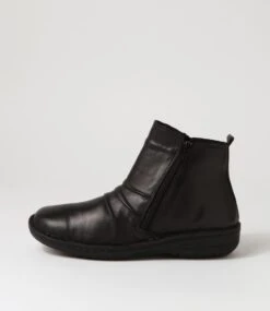 Injo Black Leather Ankle Boots