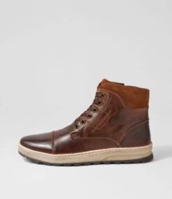 Prestige Cognac Pull Up Leather Lace Up Boots
