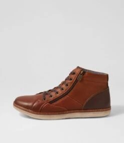 Tungsten Cognac Full Grain Leather Lace Up Boots