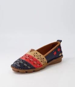 Lazilli Navy Red Tan Leather Flat Shoes -Lynx Shoes Shop CF11942JRYLE 3