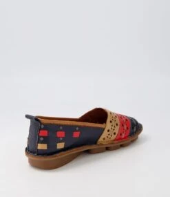 Lazilli Navy Red Tan Leather Flat Shoes -Lynx Shoes Shop CF11942JRYLE 4