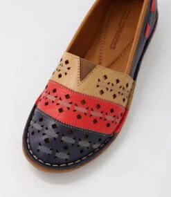 Lazilli Navy Red Tan Leather Flat Shoes -Lynx Shoes Shop CF11942JRYLE 5