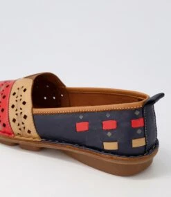Lazilli Navy Red Tan Leather Flat Shoes -Lynx Shoes Shop CF11942JRYLE 6