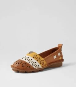 Lazilli Tan White Leather Flat Shoes -Lynx Shoes Shop CF11942T6KLE 3