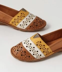 Lazilli Tan White Leather Flat Shoes -Lynx Shoes Shop CF11942T6KLE 6