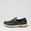 Gully Navy Pull Up Leather Flat Shoes