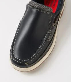 Gully Navy Pull Up Leather Flat Shoes -Lynx Shoes Shop CF12041DBY5Y 5