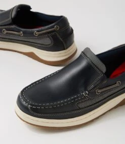 Gully Navy Pull Up Leather Flat Shoes -Lynx Shoes Shop CF12041DBY5Y 6