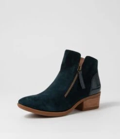 Zalen Teal Suede Patent Ankle Boots -Lynx Shoes Shop DF10764DFJIM 3