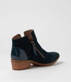 Zalen Teal Suede Patent Ankle Boots -Lynx Shoes Shop DF10764DFJIM 4