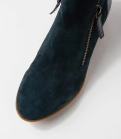 Zalen Teal Suede Patent Ankle Boots -Lynx Shoes Shop DF10764DFJIM 5
