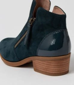 Zalen Teal Suede Patent Ankle Boots -Lynx Shoes Shop DF10764DFJIM 6