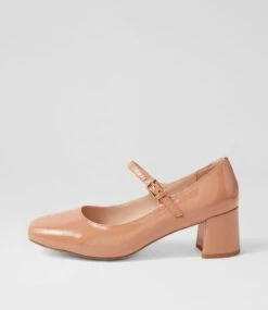 Cartia Dark Nude Patent Leather Mary Jane Heels