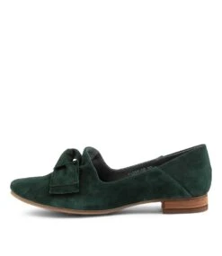 Tarry Deep Green Suede Flat Shoes