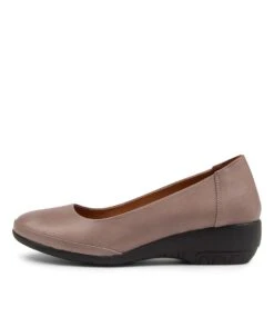 Geanize Dark Taupe Leather Ballet Flats