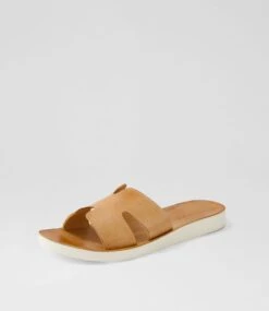 Nokker Dark Tan White Leather Slides -Lynx Shoes Shop DF11817TGCLE 3