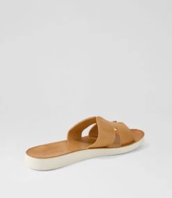 Nokker Dark Tan White Leather Slides -Lynx Shoes Shop DF11817TGCLE 4