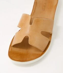 Nokker Dark Tan White Leather Slides -Lynx Shoes Shop DF11817TGCLE 5