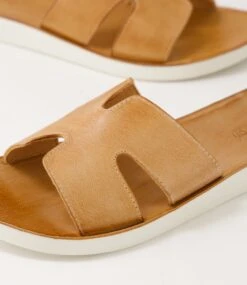 Nokker Dark Tan White Leather Slides -Lynx Shoes Shop DF11817TGCLE 6