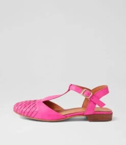 Rijade Fuchsia Leather Flat Shoes