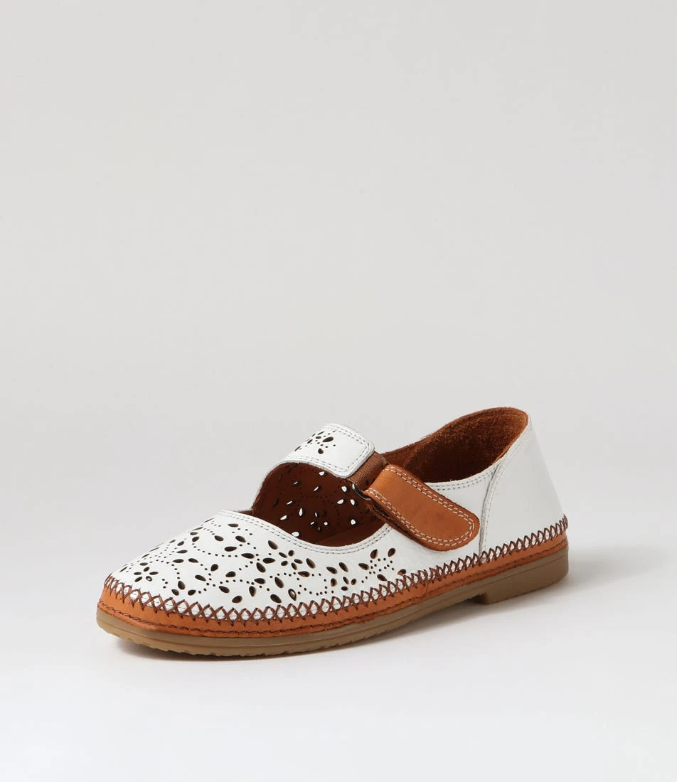 Bicks White Tan Leather Flat Shoes 4 Bicks White Tan Leather Flat Shoes - Image 2