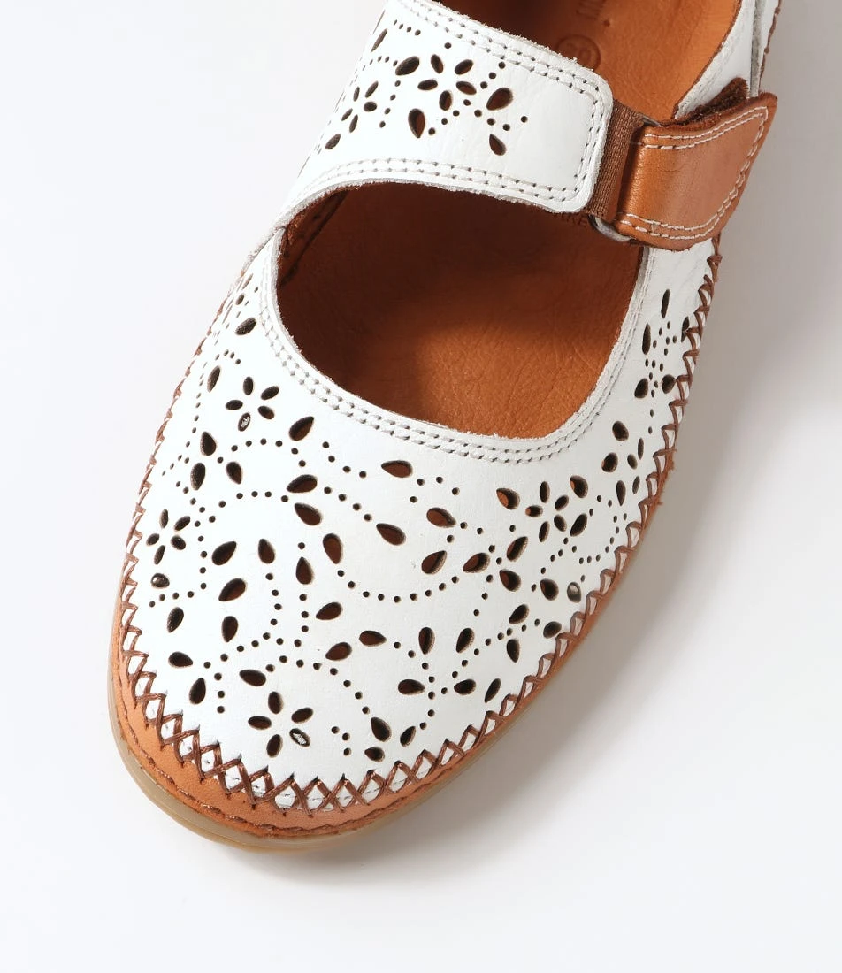 Bicks White Tan Leather Flat Shoes 6 Bicks White Tan Leather Flat Shoes - Image 4