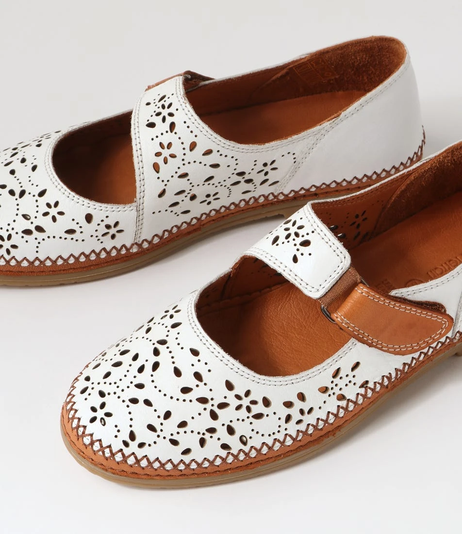 Bicks White Tan Leather Flat Shoes 7 Bicks White Tan Leather Flat Shoes - Image 5