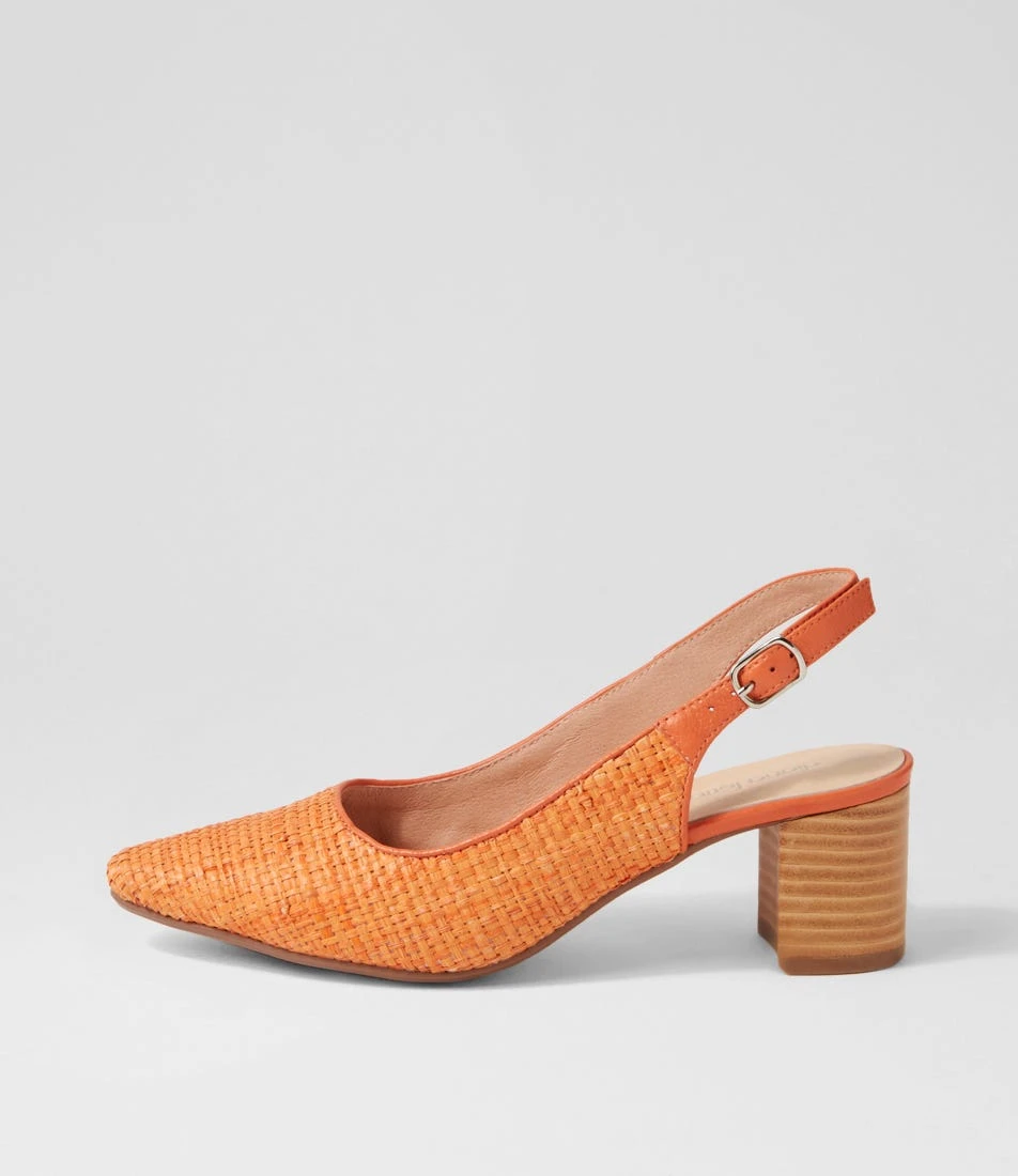 Lexstar Orange Woven Leather Heels 3 Lexstar Orange Woven Leather Heels
