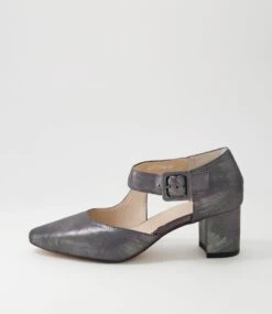 Latisha Pewter Brushed Leather Heels
