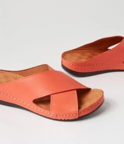 Navee Bright Orange Leather Slides -Lynx Shoes Shop DF12428OAVLE 6