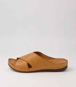 Navee Tan Leather Slides