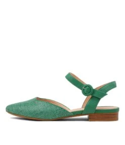 Drias Emerald Woven Leather Flat Shoes