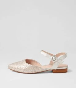 Drias Silver Wash Woven Leather Flat Shoes