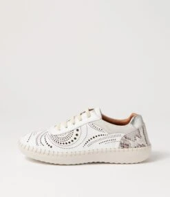 Cavil White Multi Lace Up Flats