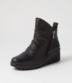 Orchid Black Leather Ankle Boots -Lynx Shoes Shop DF12702BLALE 3