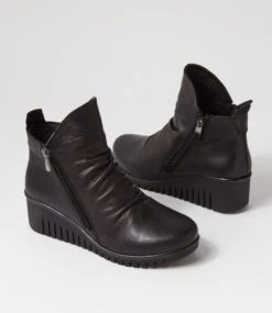 Orchid Black Leather Ankle Boots -Lynx Shoes Shop DF12702BLALE 6