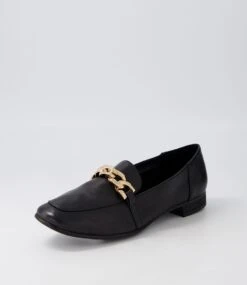 Tucker Black Gold Leather Flat Shoes -Lynx Shoes Shop DF12738BALLE 3