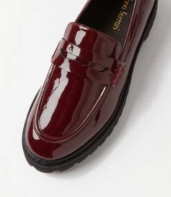 Malenda Burgundy Black Patent Leather Flat Shoes -Lynx Shoes Shop DF12749RPMPL 5