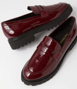 Malenda Burgundy Black Patent Leather Flat Shoes -Lynx Shoes Shop DF12749RPMPL 6