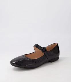 Archa Black Crinkle Patent Flat Shoes -Lynx Shoes Shop DF12753BLAUY 3